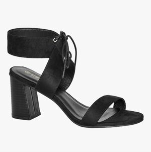 City Chic Women's Aria Mid Heel Block Sandals Black Faux Suede Size 39 US 8W